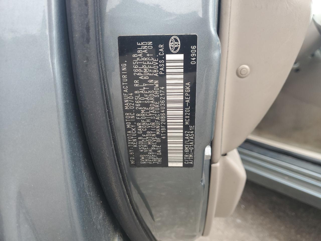 2004 Toyota Avalon Xl VIN: 4T1BF28B64U362174 Lot: 93976495