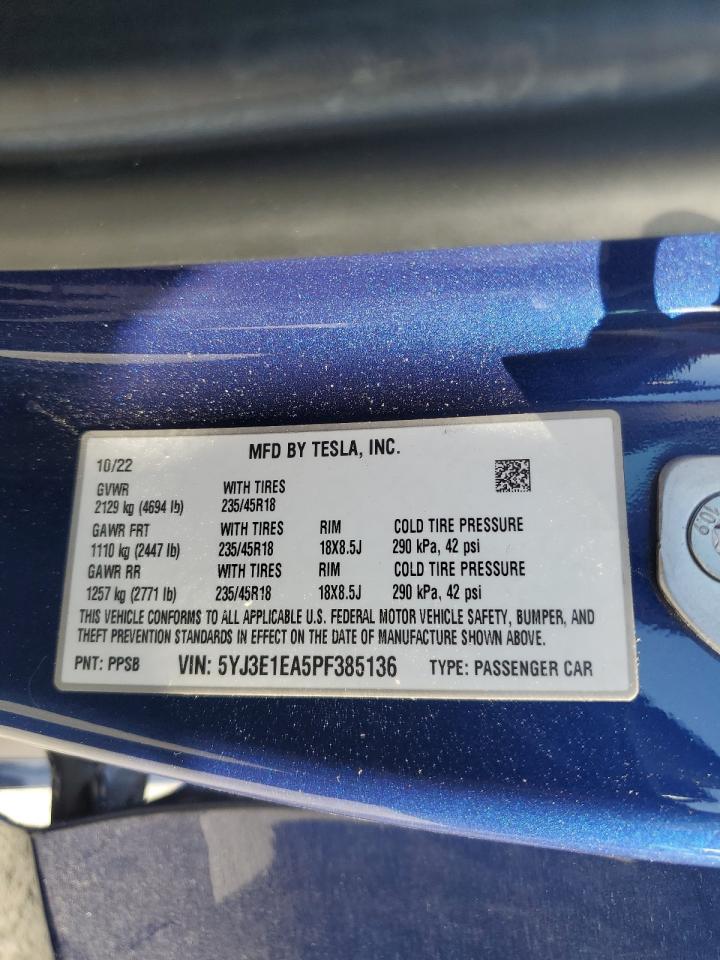 2023 Tesla Model 3 VIN: 5YJ3E1EA5PF385136 Lot: 90354475