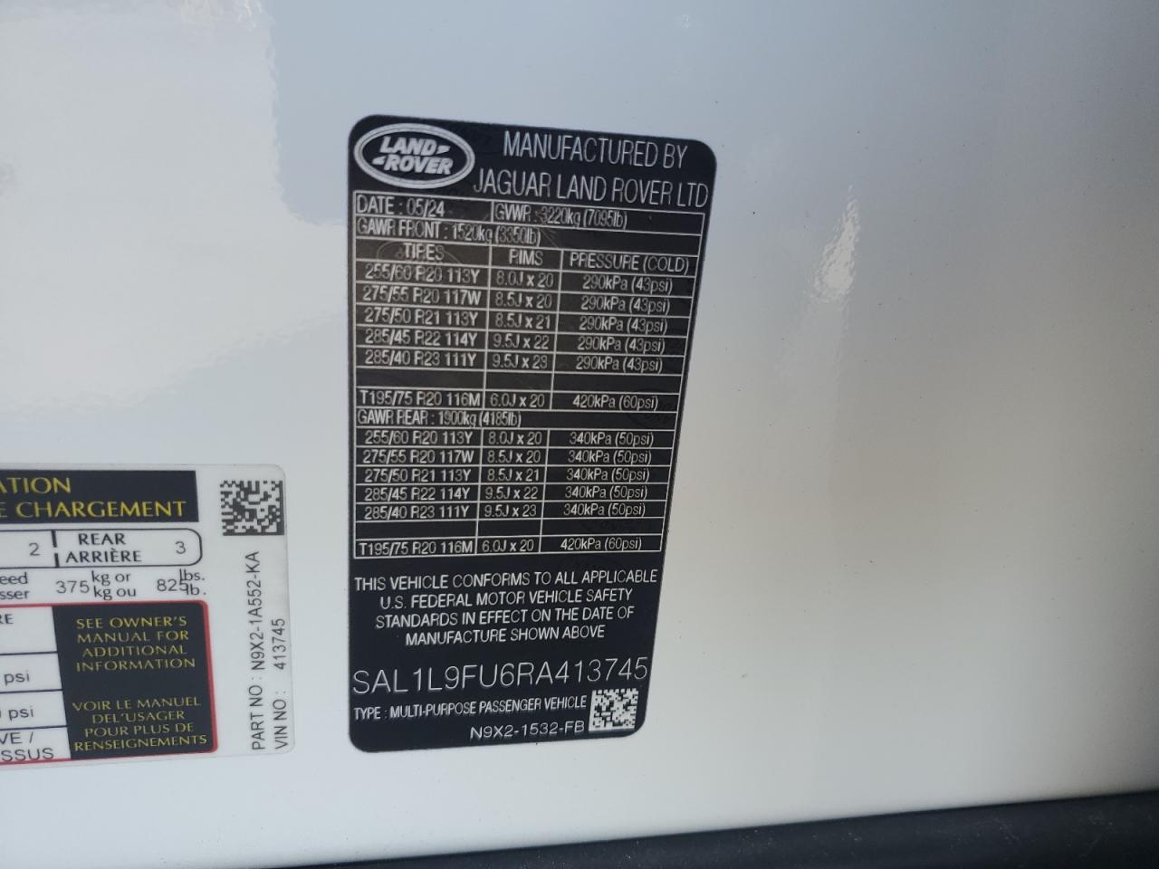 2024 Land Rover Range Rover Sport Dynamic Se VIN: SAL1L9FU6RA413745 Lot: 92666135