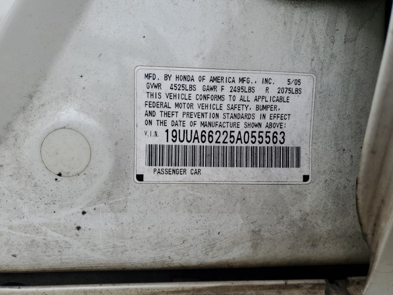 2005 Acura Tl VIN: 19UUA66225A055563 Lot: 93023135