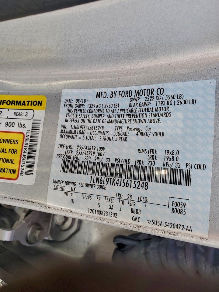 2018 Lincoln Continental Select VIN: 1LN6L9TK4J5615248 Lot: 93902915