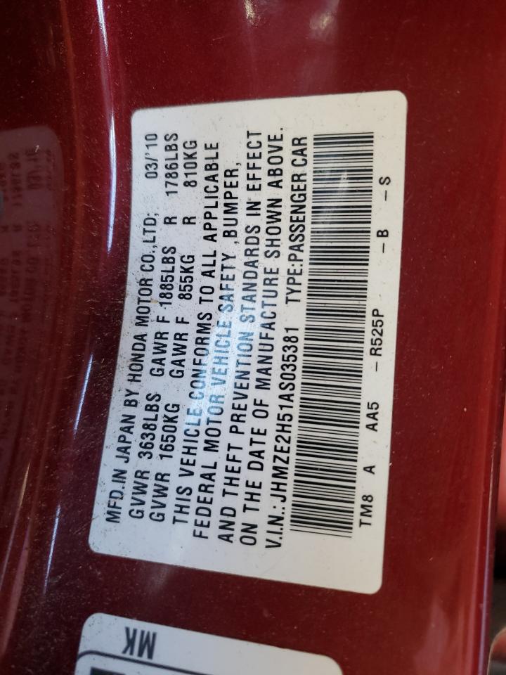 2010 Honda Insight Lx VIN: JHMZE2H51AS035381 Lot: 93357415