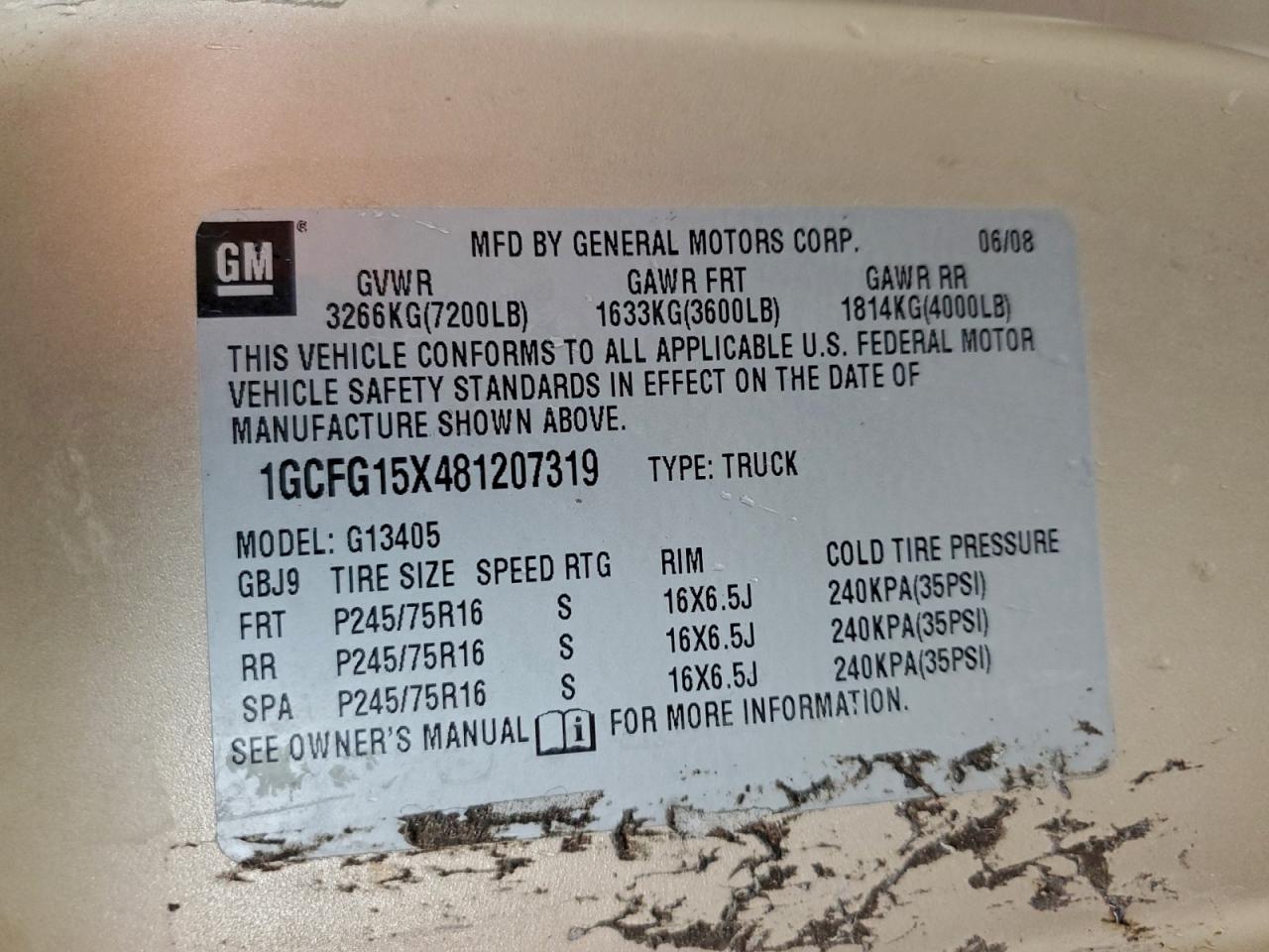 2008 Chevrolet Express G1500 VIN: 1GCFG15X481207319 Lot: 93918295