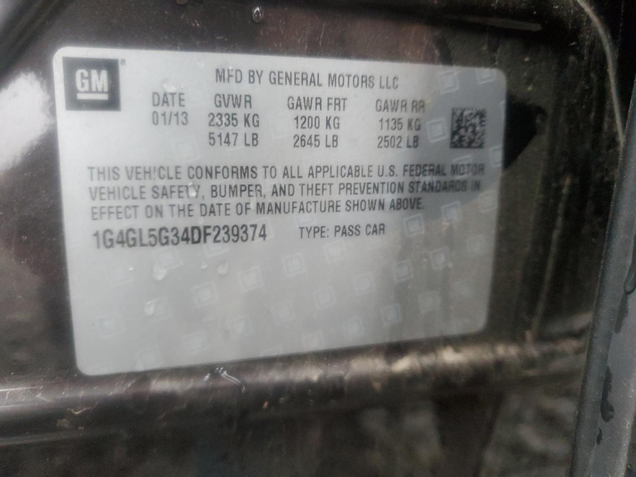 2013 Buick Lacrosse VIN: 1G4GL5G34DF239374 Lot: 93358525