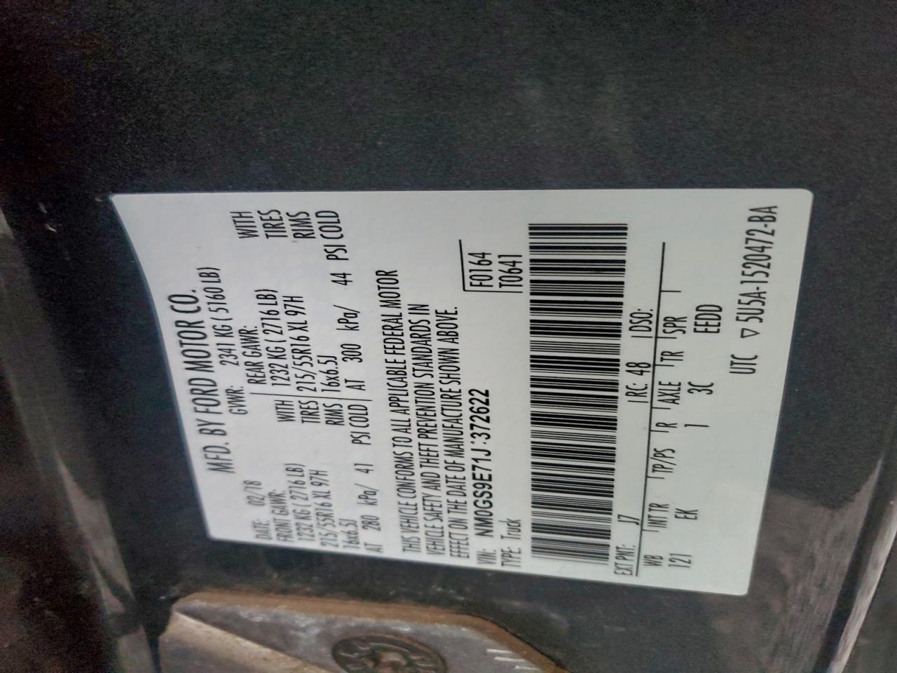 2018 Ford Transit Connect Xl VIN: NM0GS9E71J1372622 Lot: 93524855