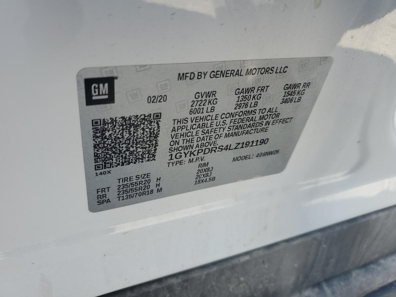 2020 Cadillac Xt6 Premium Luxury VIN: 1GYKPDRS4LZ191190 Lot: 91874945