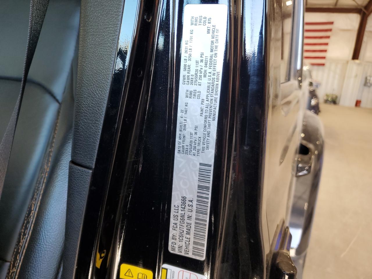 2022 Jeep Gladiator Overland VIN: 1C6HJTFG6NL143666 Lot: 90898345