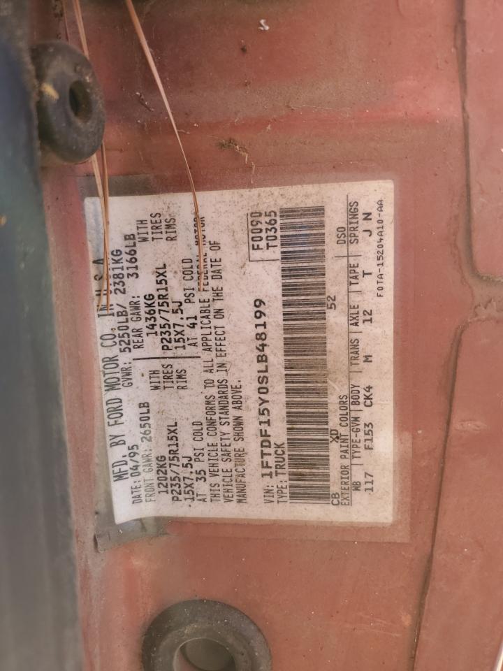 1995 Ford F150 VIN: 1FTDF15Y0SLB48199 Lot: 92750645