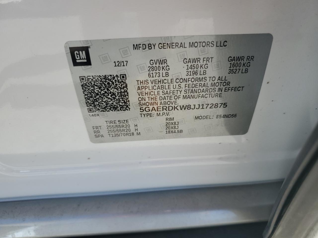 2018 Buick Enclave Avenir VIN: 5GAERDKW8JJ172875 Lot: 93199265