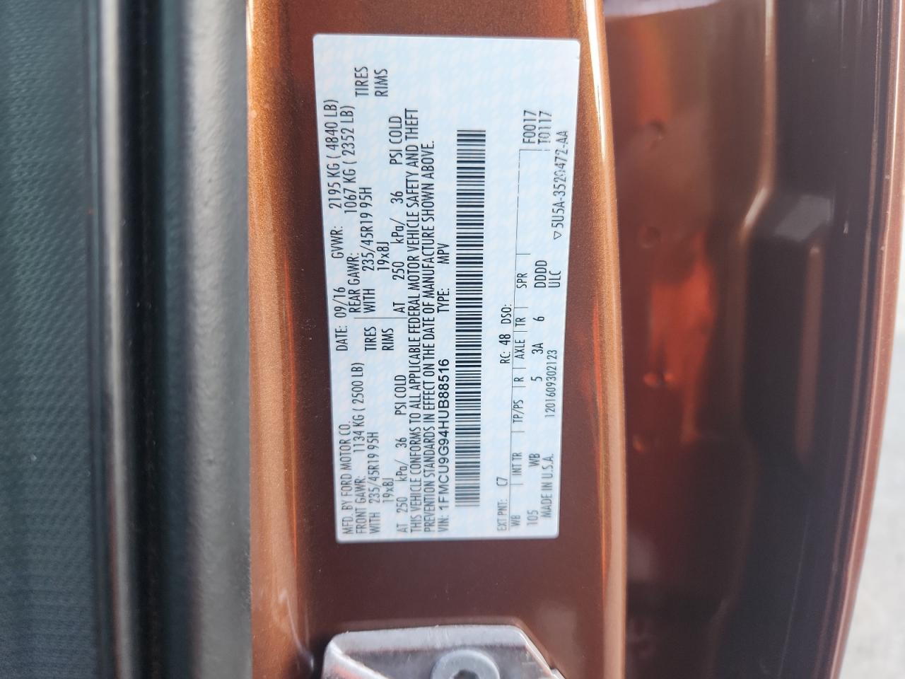 2017 Ford Escape Se VIN: 1FMCU9G94HUB88516 Lot: 92110935