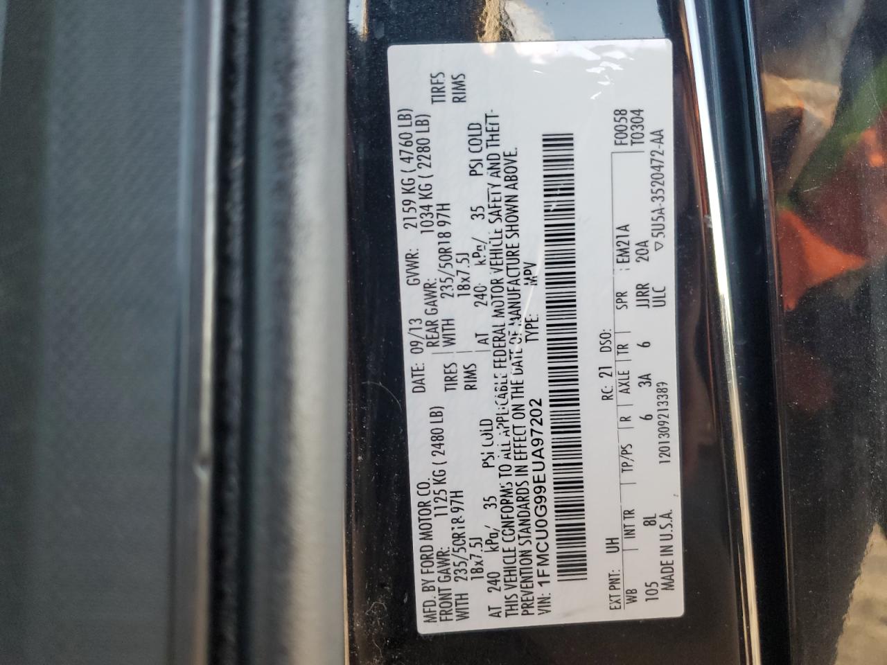 2014 Ford Escape Se VIN: 1FMCU0G99EUA97202 Lot: 90805795