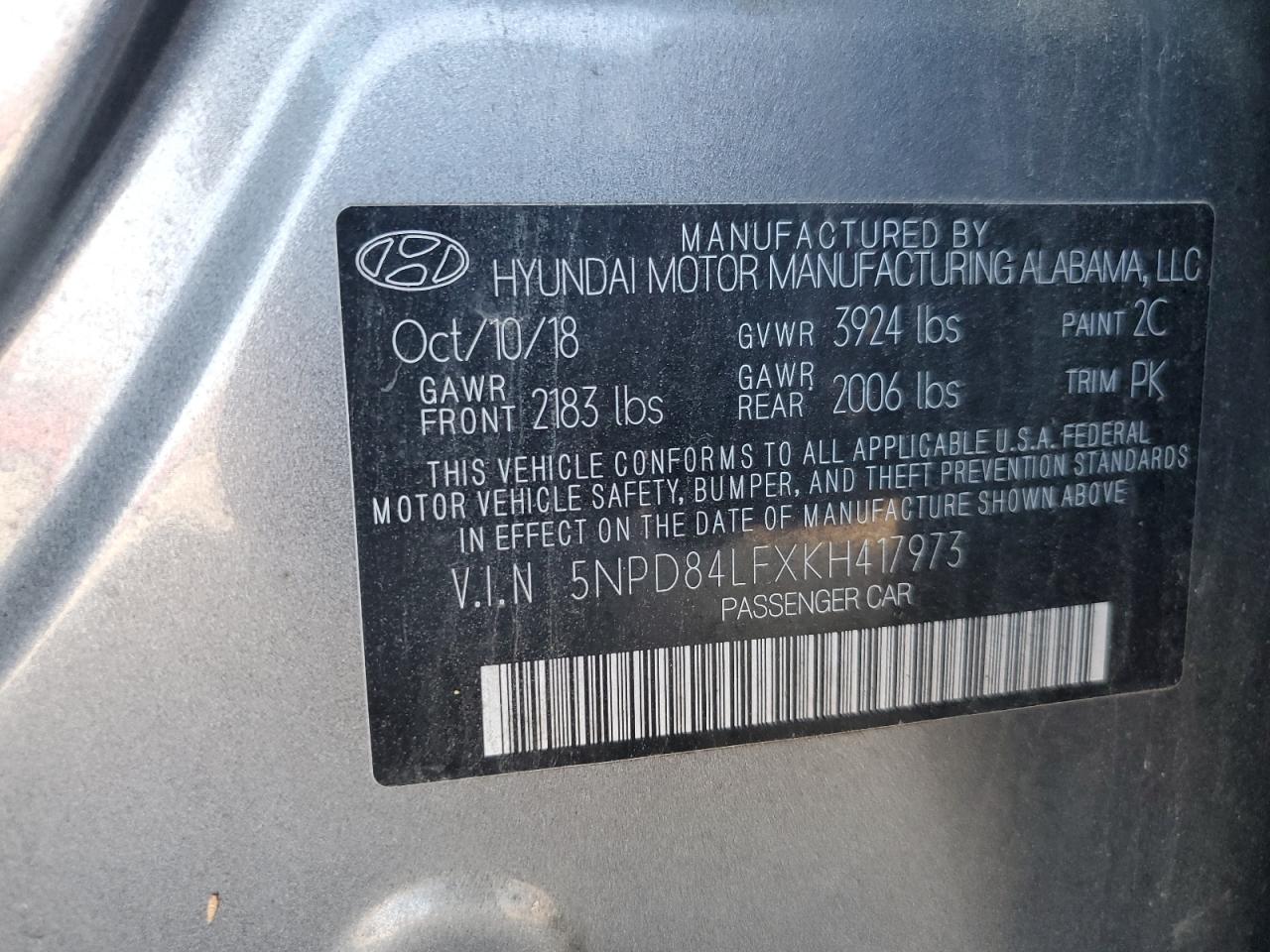 2019 Hyundai Elantra Sel VIN: 5NPD84LFXKH417973 Lot: 86821935