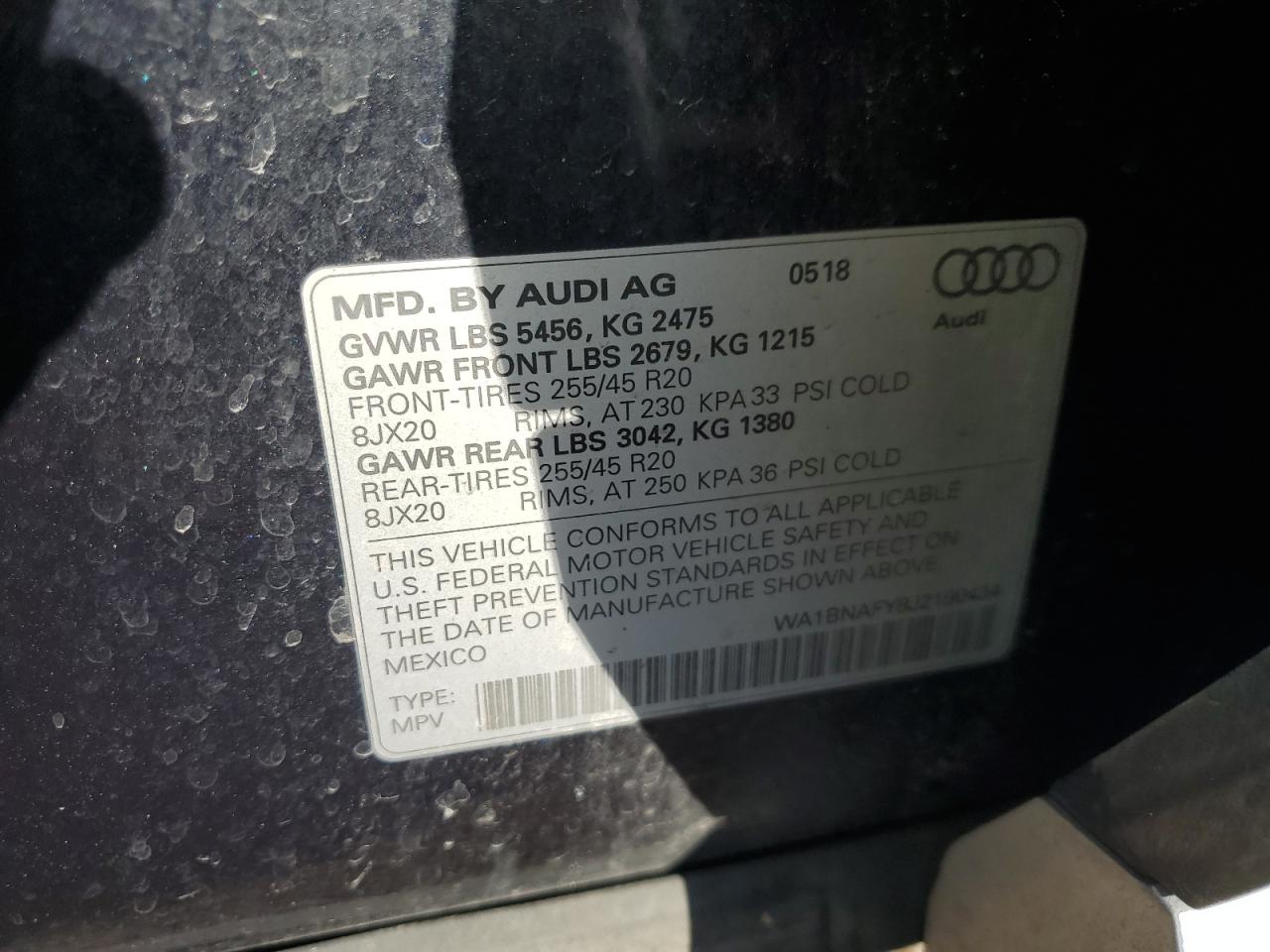 2018 Audi Q5 Premium Plus VIN: WA1BNAFY8J2190434 Lot: 92392435