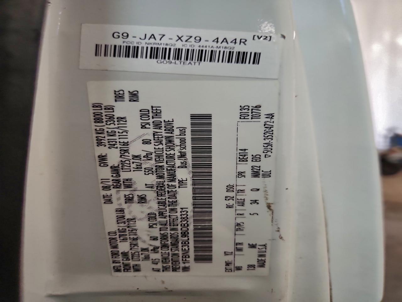 2011 Ford Econoline E350 Super Duty Wagon VIN: 1FBNE3BL9BDB38331 Lot: 92721675