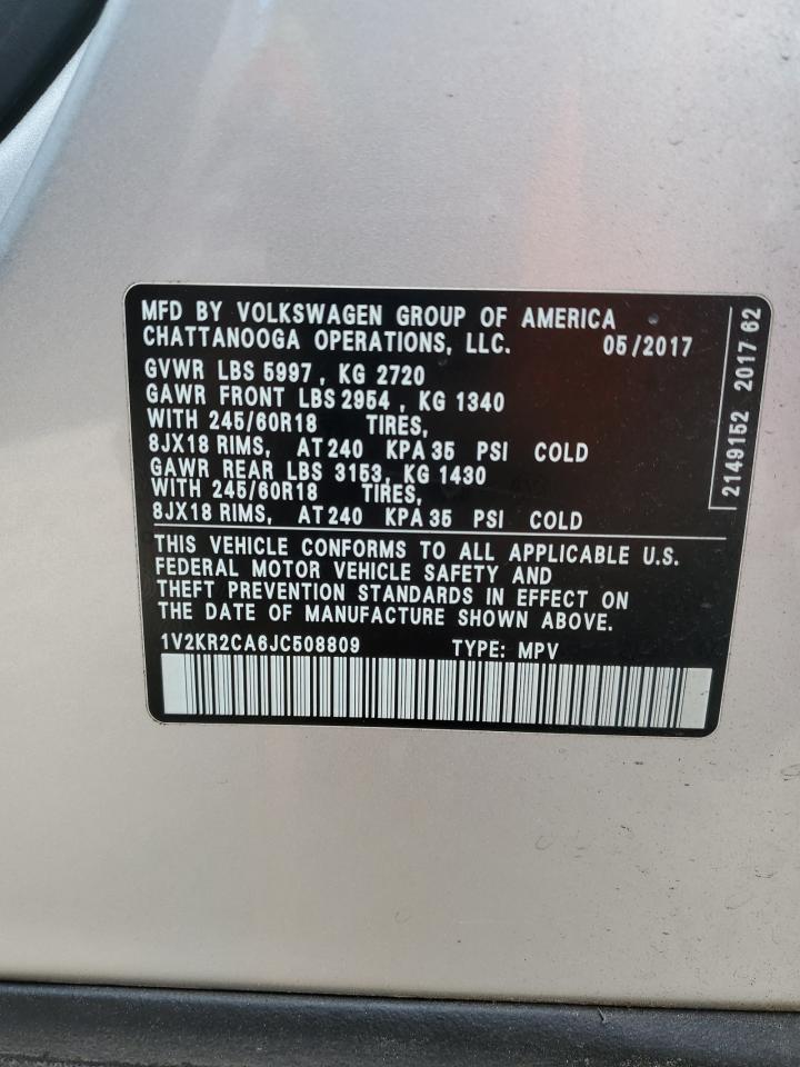 2018 Volkswagen Atlas Se VIN: 1V2KR2CA6JC508809 Lot: 93415985