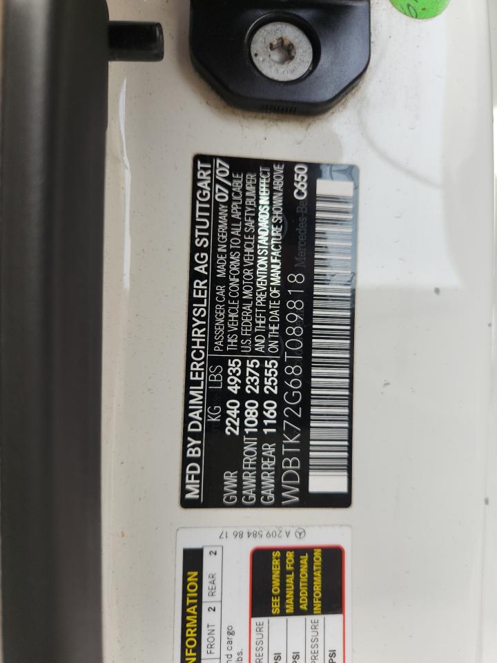 2008 Mercedes-Benz Clk 550 VIN: WDBTK72G68T089818 Lot: 91342465