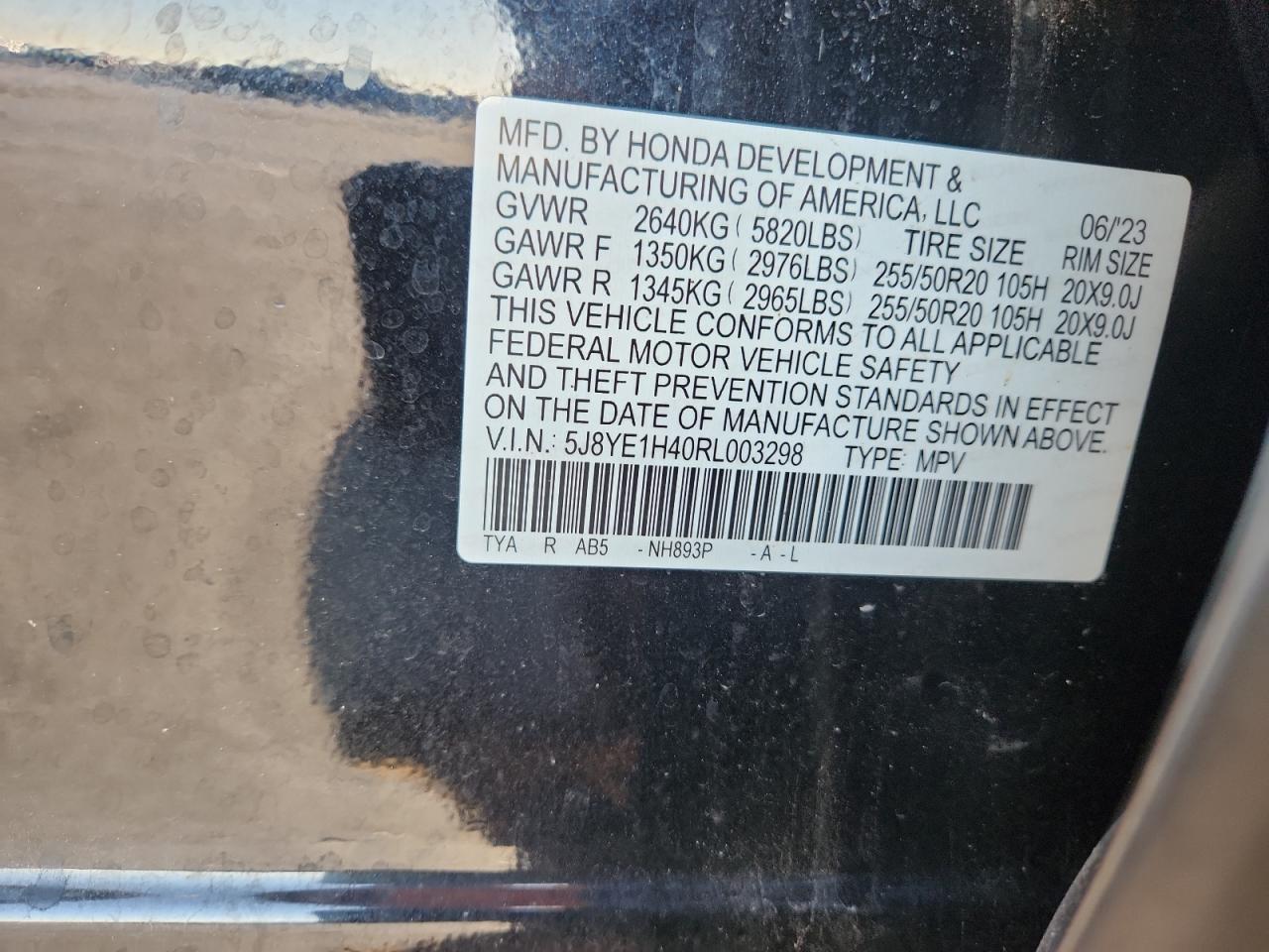 2024 Acura Mdx Technology VIN: 5J8YE1H40RL003298 Lot: 92416015