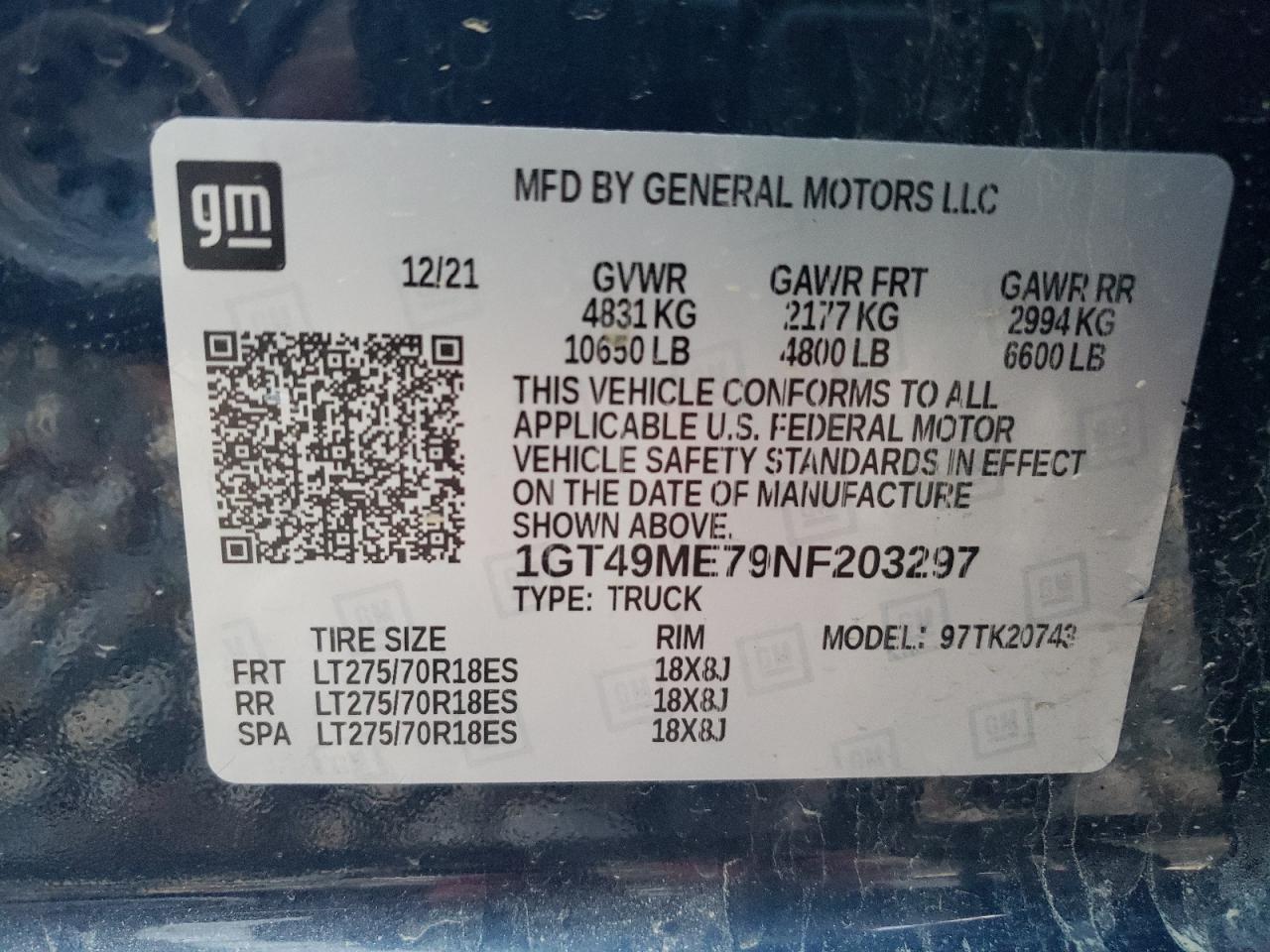 2022 GMC Sierra K2500 Sle VIN: 1GT49ME79NF203297 Lot: 92162055