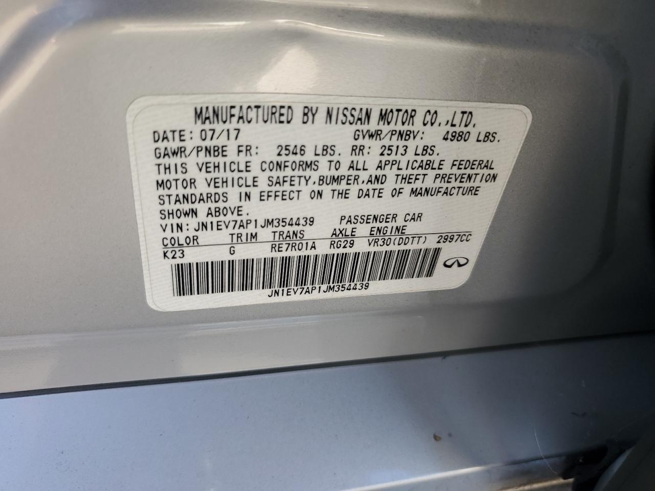 2018 Infiniti Q50 Luxe VIN: JN1EV7AP1JM354439 Lot: 91065815