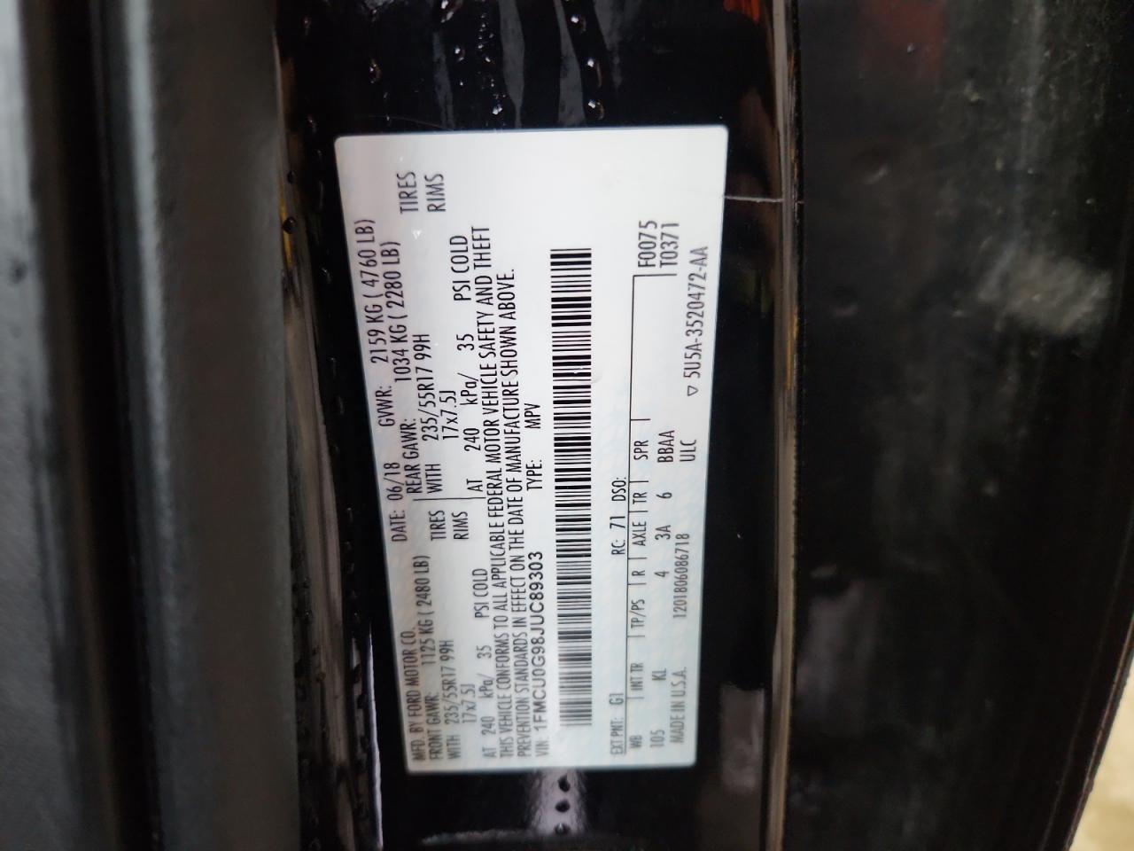 2018 Ford Escape Se VIN: 1FMCU0G98JUC89303 Lot: 93228805