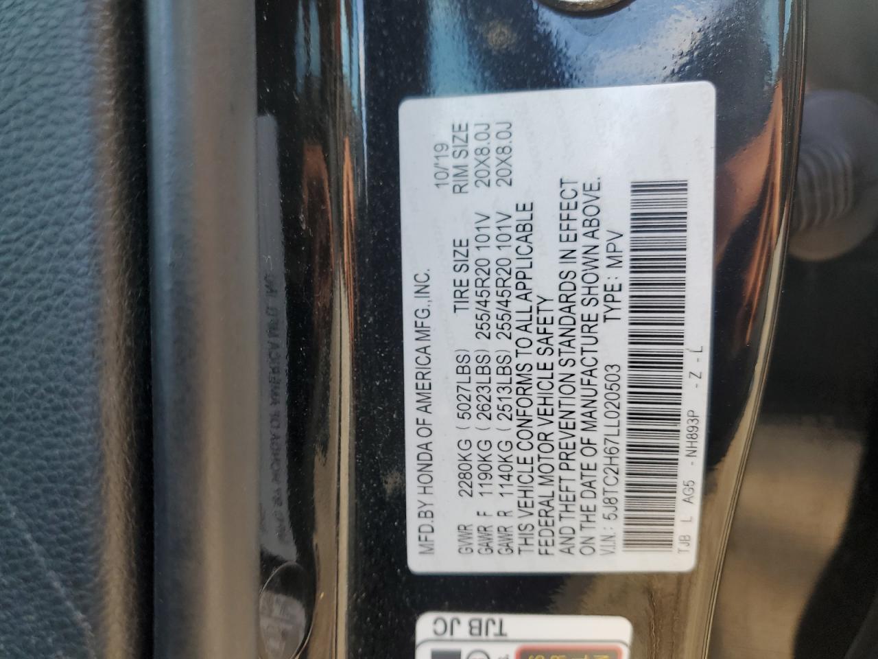 2020 Acura Rdx A-Spec VIN: 5J8TC2H67LL020503 Lot: 91287765