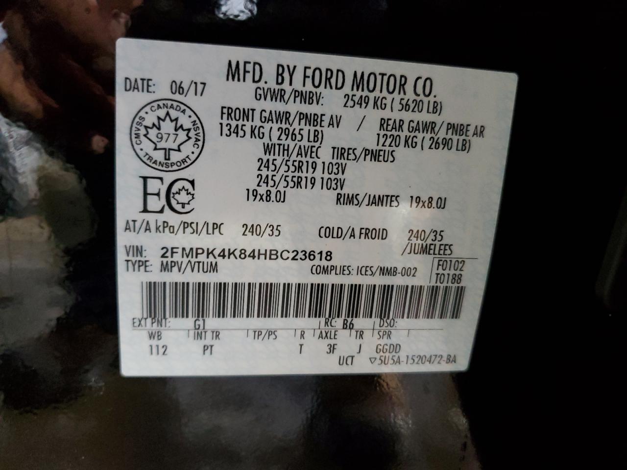 2017 Ford Edge Titanium VIN: 2FMPK4K84HBC23618 Lot: 91927035