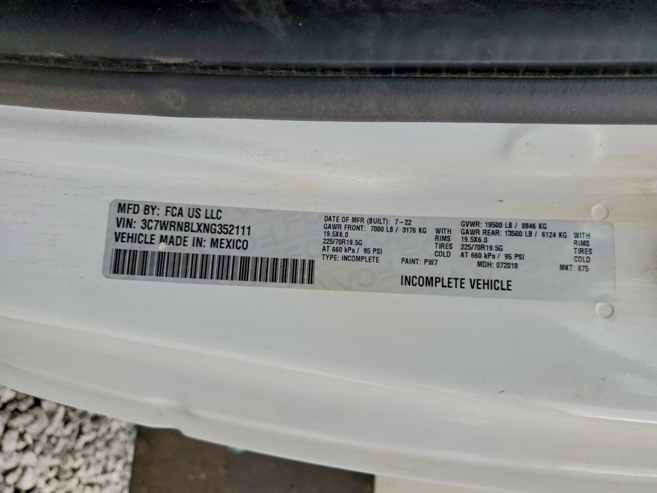 2022 Ram 5500 VIN: 3C7WRNBLXNG352111 Lot: 93673285