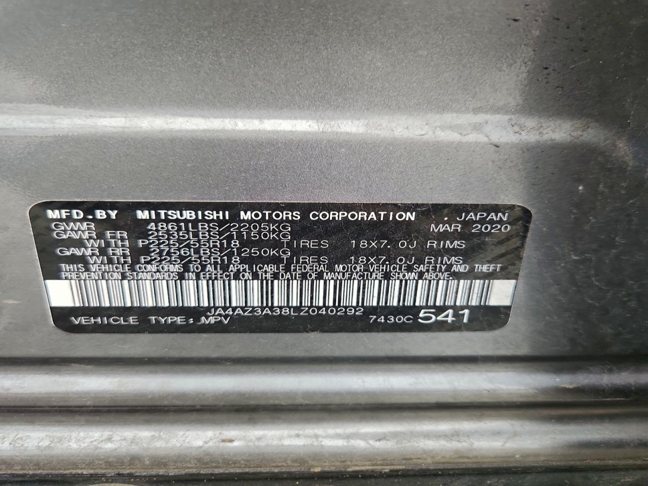 2020 Mitsubishi Outlander Se VIN: JA4AZ3A38LZ040292 Lot: 94319275