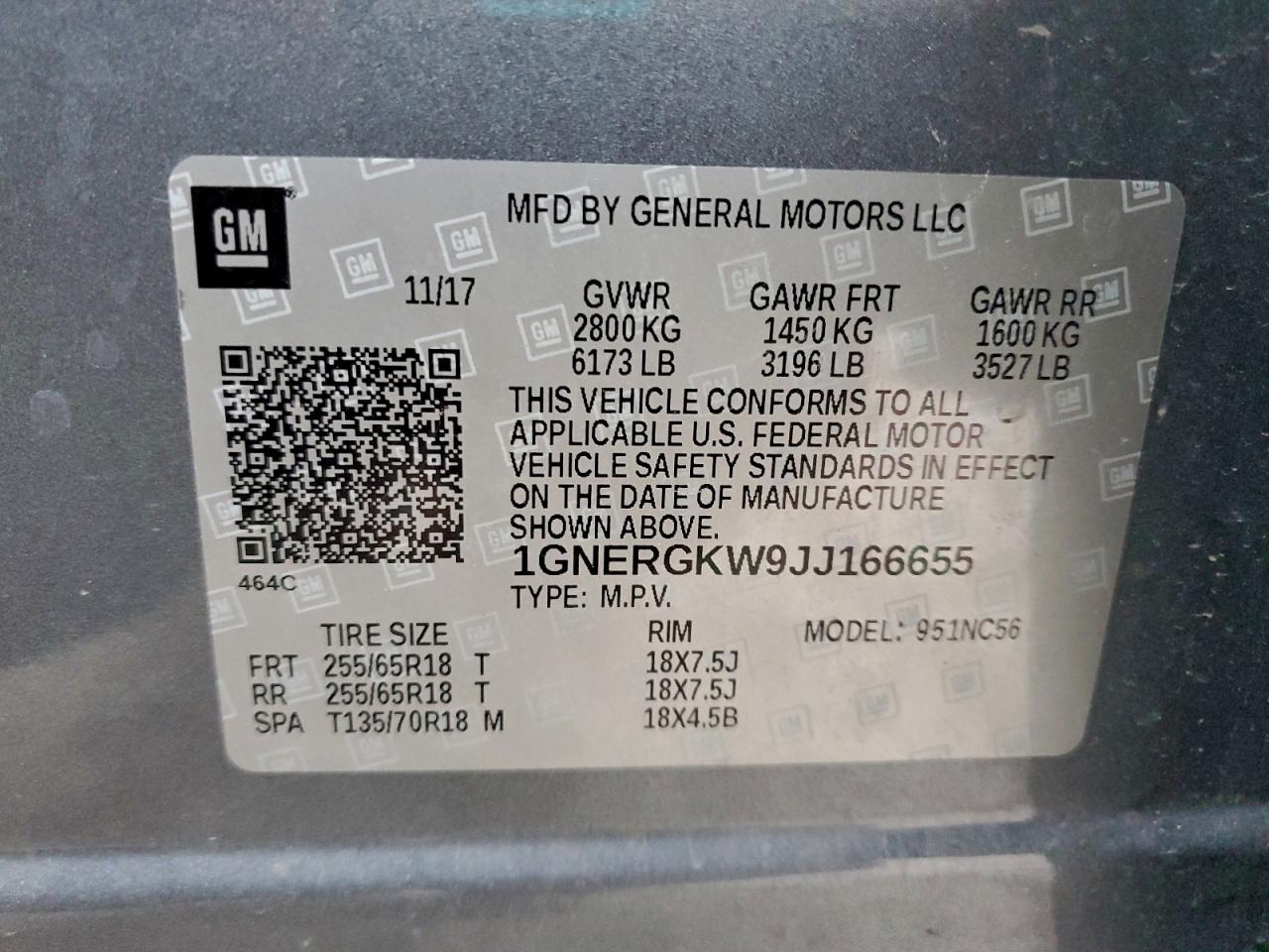 2018 Chevrolet Traverse Lt VIN: 1GNERGKW9JJ166655 Lot: 94698365