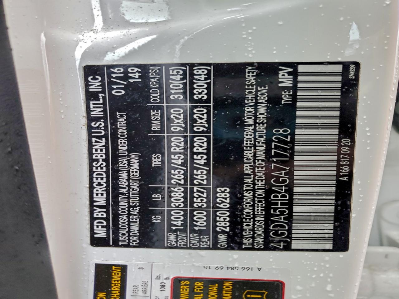 2016 Mercedes-Benz Gle 350 4Matic VIN: 4JGDA5HB4GA717728 Lot: 94460305