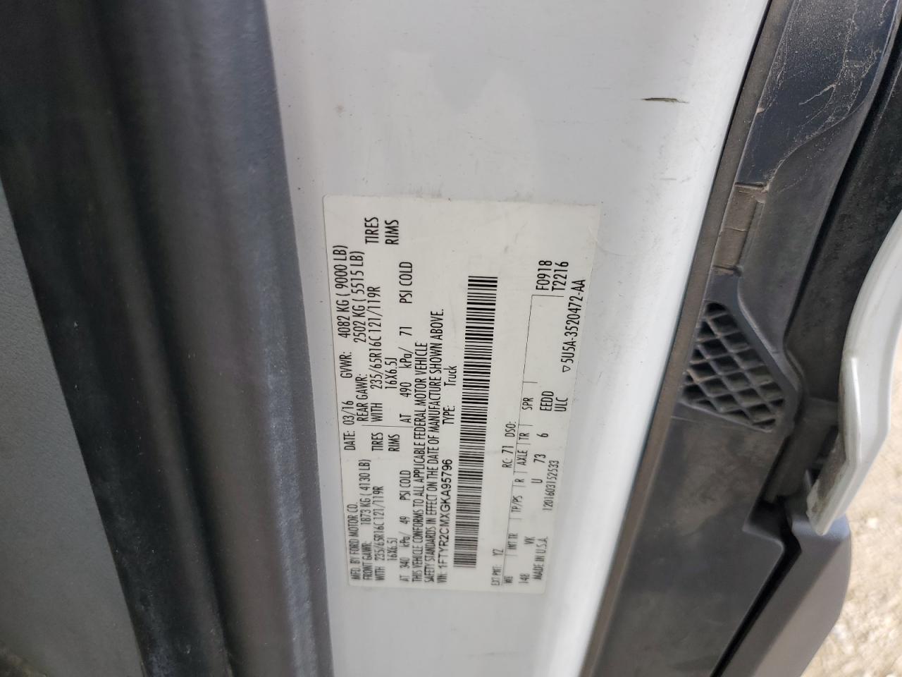 2016 Ford Transit T-250 VIN: 1FTYR2CMXGKA95796 Lot: 91447305