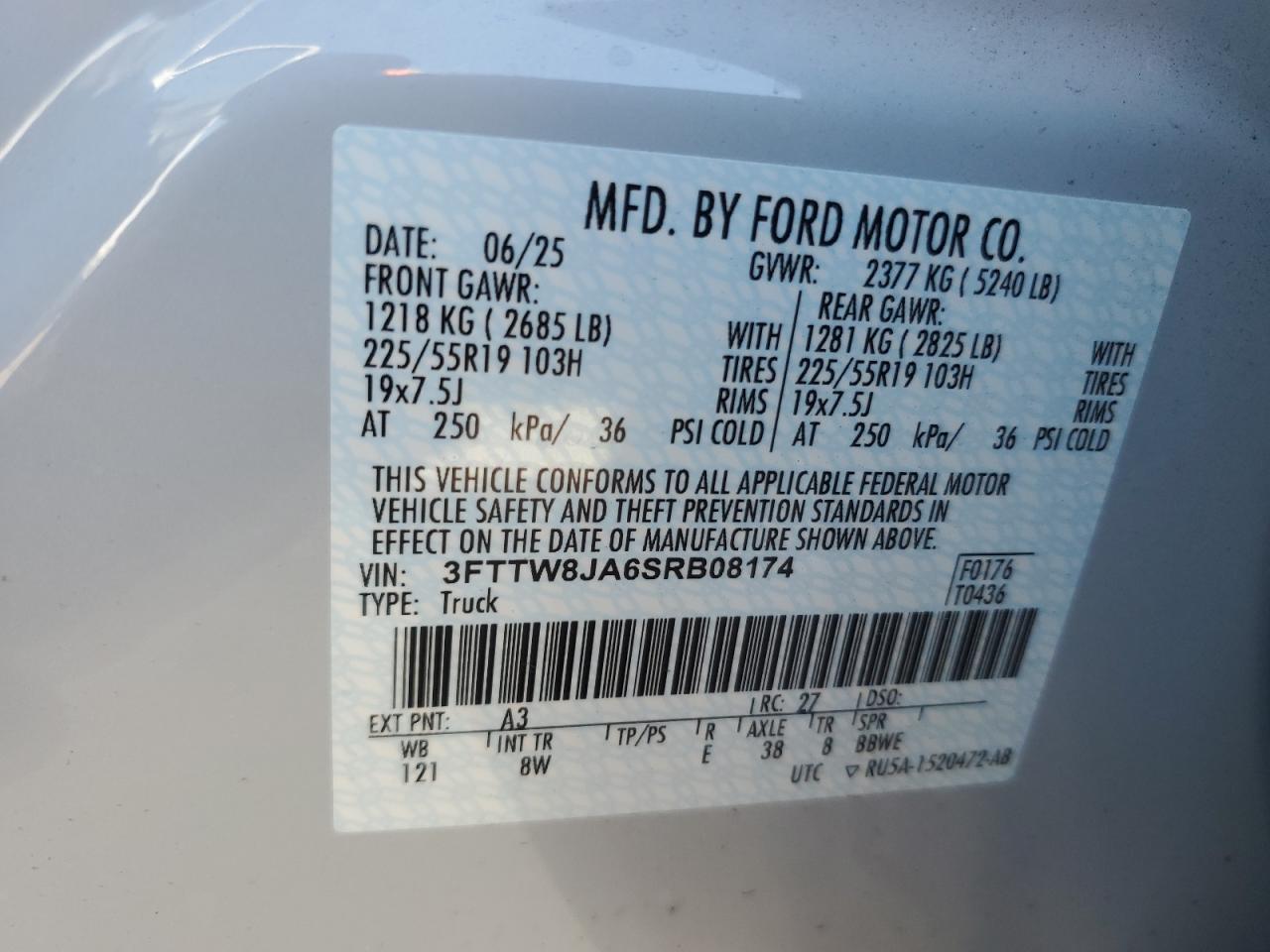 2025 Ford Maverick Xlt VIN: 3FTTW8JA6SRB08174 Lot: 92491105