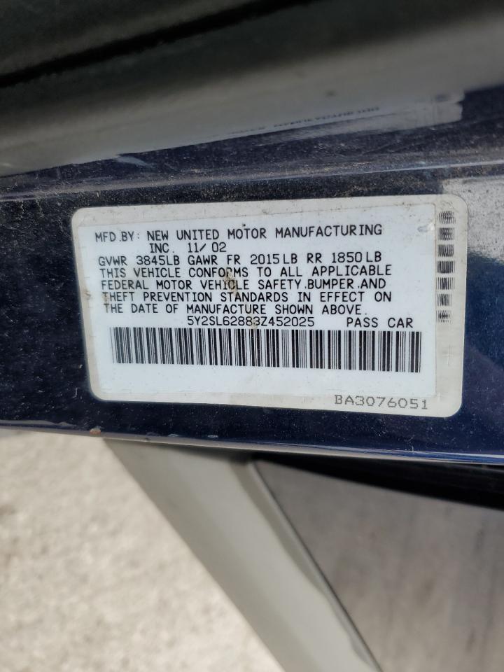2003 Pontiac Vibe VIN: 5Y2SL62883Z452025 Lot: 92300225