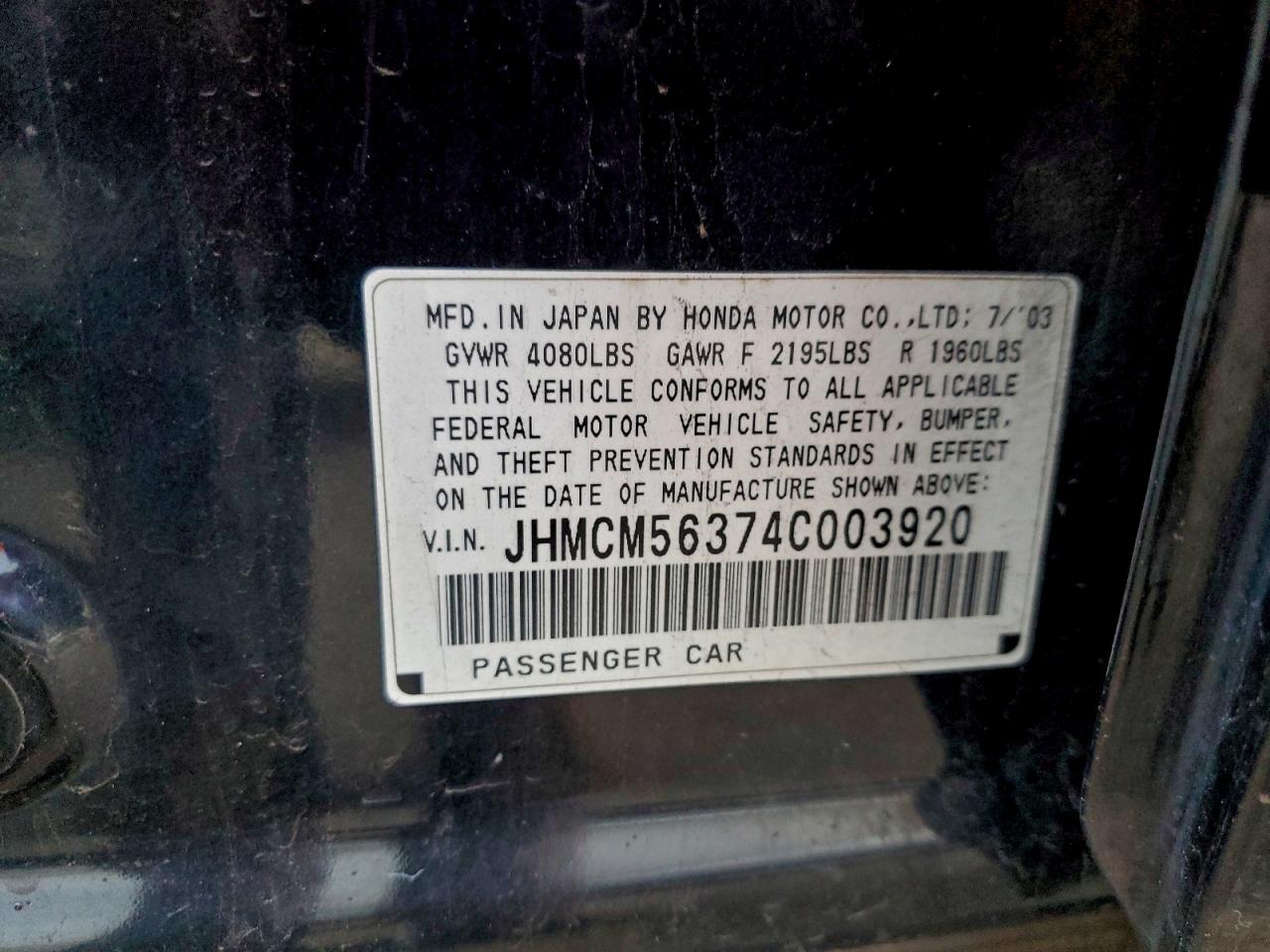2004 Honda Accord Lx VIN: JHMCM56374C003920 Lot: 94735365