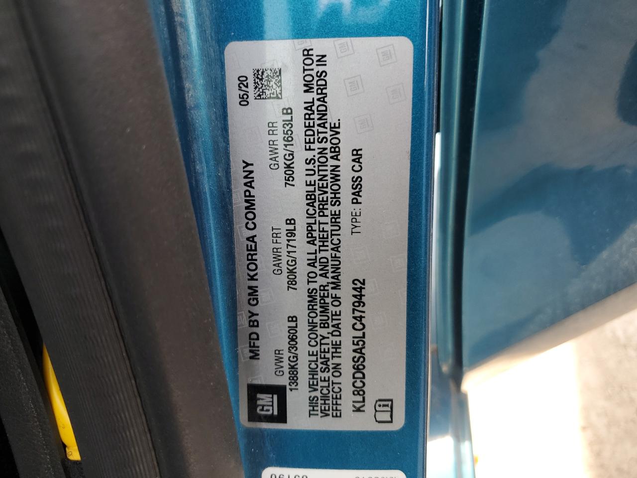 2020 Chevrolet Spark 1Lt VIN: KL8CD6SA5LC479442 Lot: 91193765