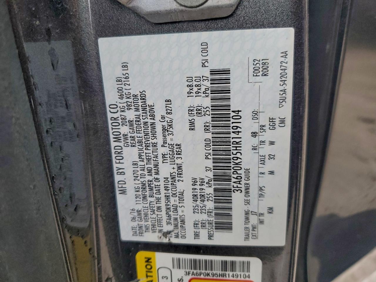 2017 Ford Fusion Titanium VIN: 3FA6P0K95HR149104 Lot: 93111145