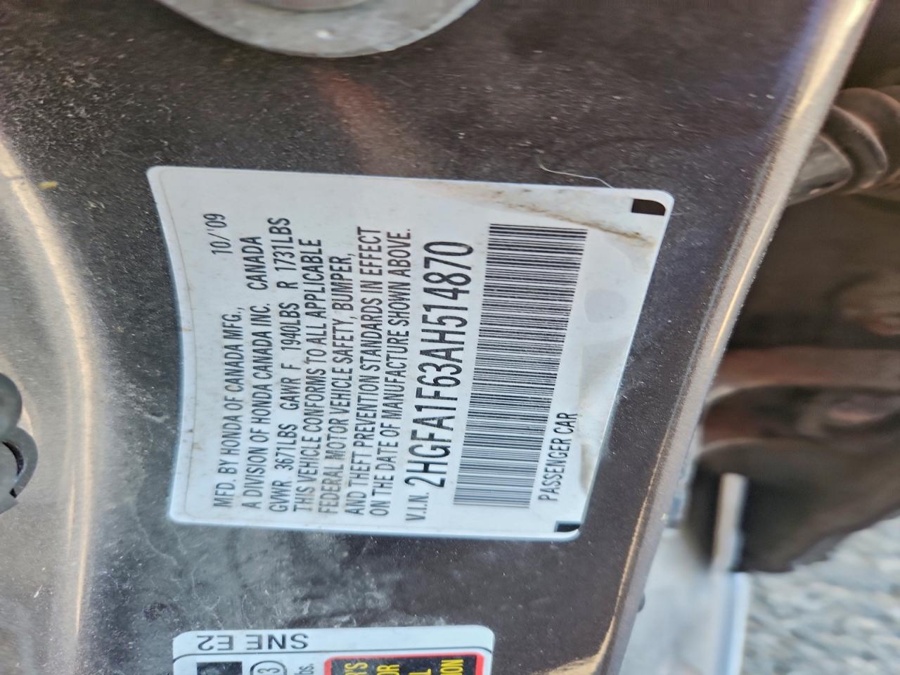 2010 Honda Civic Lx-S VIN: 2HGFA1F63AH514870 Lot: 94176835