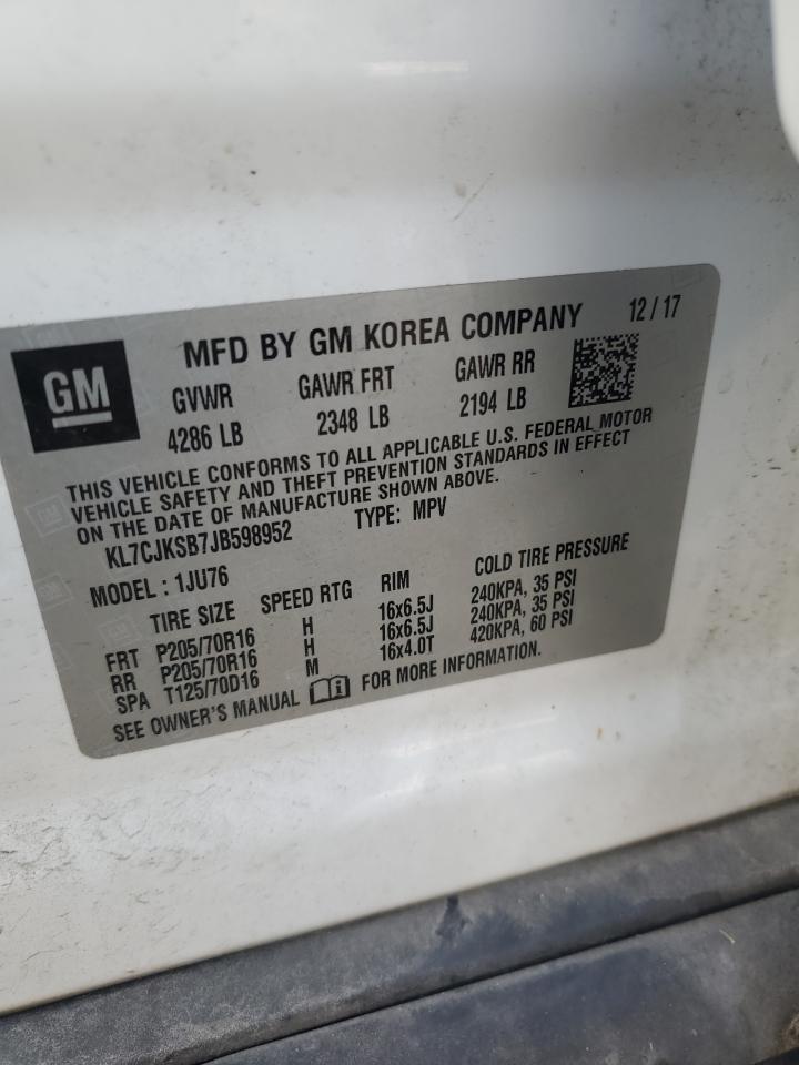 2018 Chevrolet Trax Ls VIN: KL7CJKSB7JB598952 Lot: 92405905