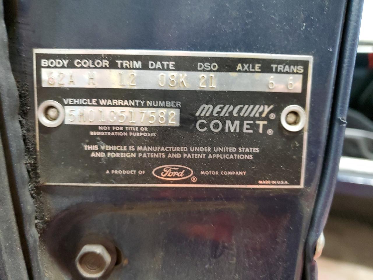 1965 Mercury Comet VIN: 5H01C517582 Lot: 91021555