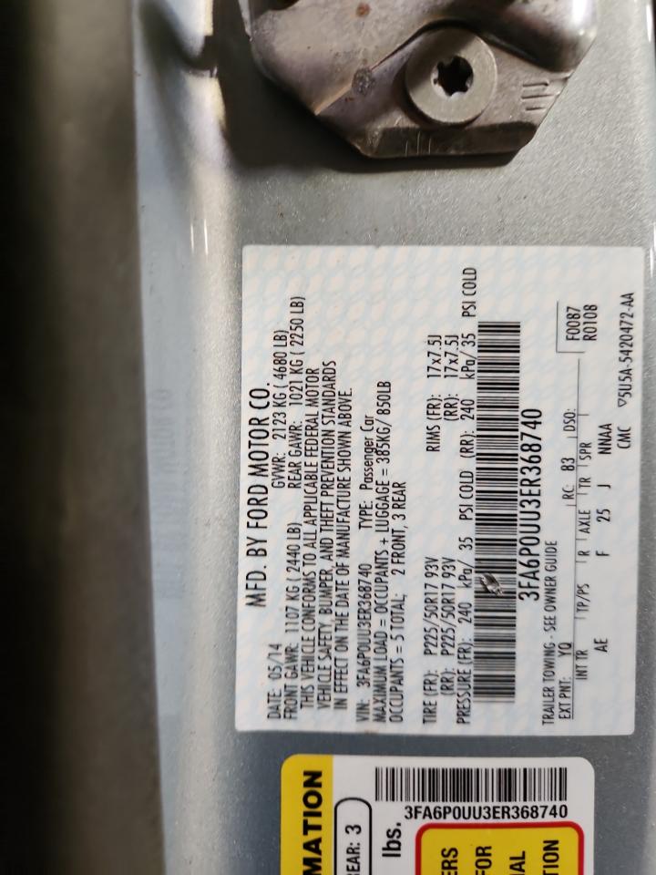 2014 Ford Fusion S Hybrid VIN: 3FA6P0UU3ER368740 Lot: 91321875