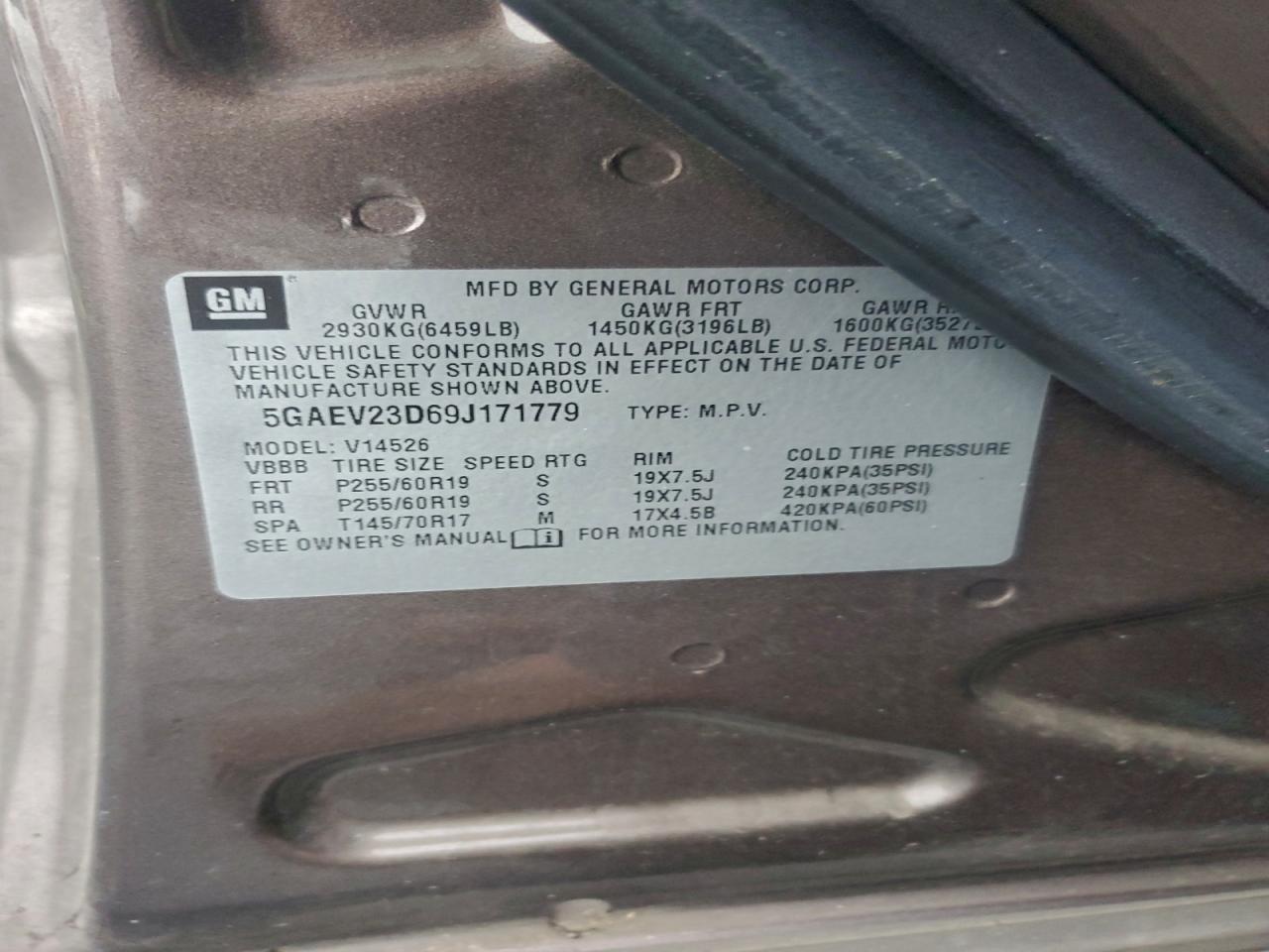 2009 Buick Enclave Cxl VIN: 5GAEV23D69J171779 Lot: 92766235