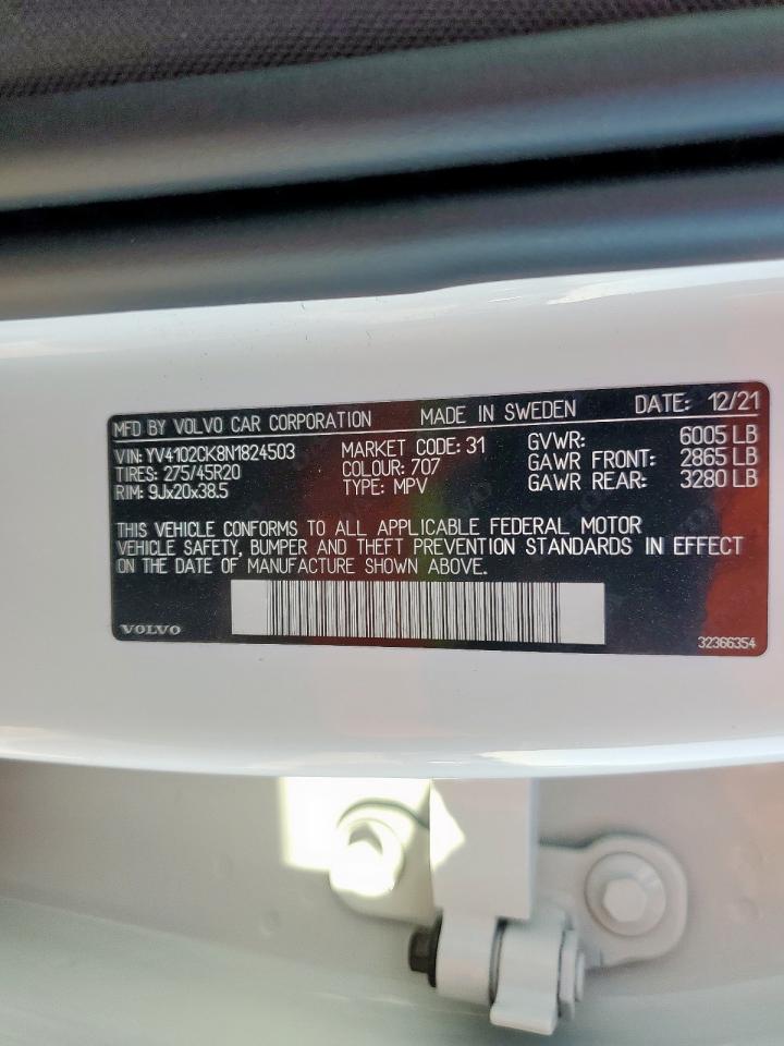 2022 Volvo Xc90 T5 Momentum VIN: YV4102CK8N1824503 Lot: 91232665