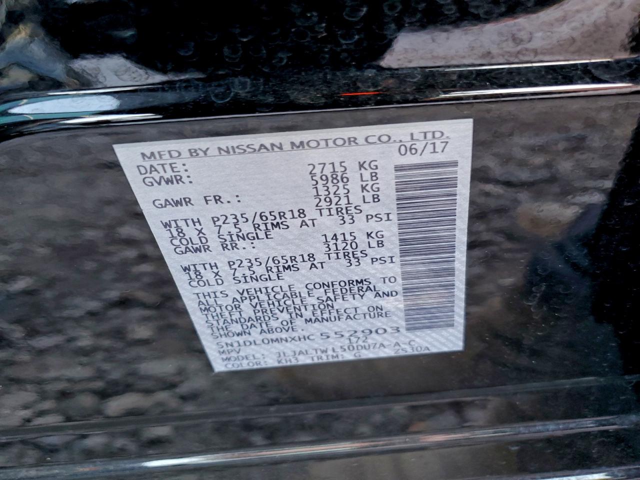 2017 Infiniti Qx60 VIN: 5N1DL0MNXHC552903 Lot: 93232485