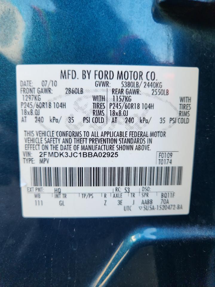 2011 Ford Edge Sel VIN: 2FMDK3JC1BBA02925 Lot: 91863925