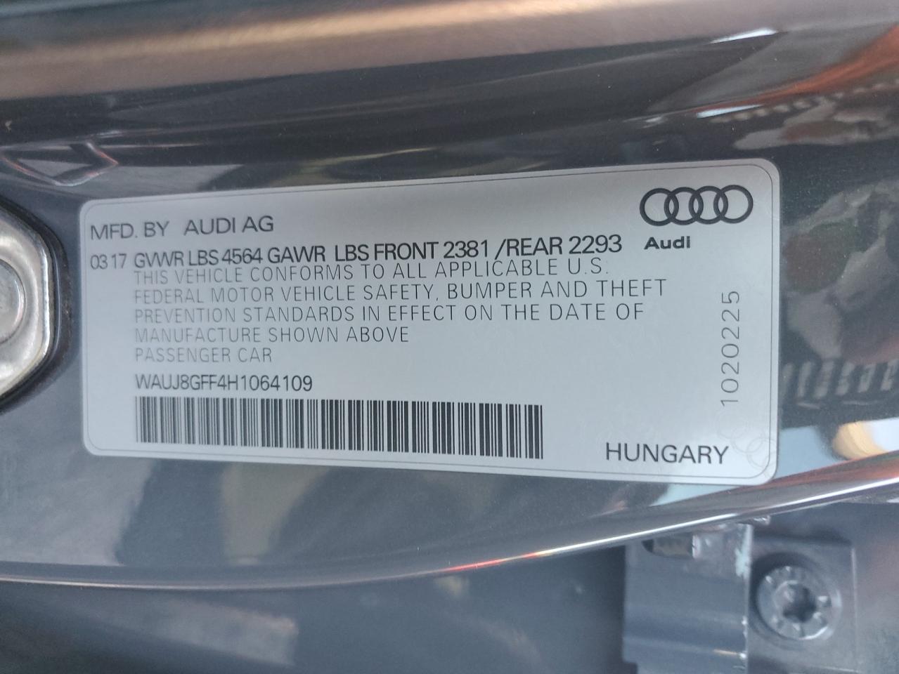 2017 Audi A3 Premium Plus VIN: WAUJ8GFF4H1064109 Lot: 91302365