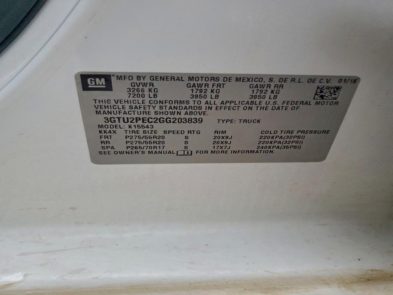 2016 GMC Sierra K1500 Denali VIN: 3GTU2PEC2GG203839 Lot: 93119525