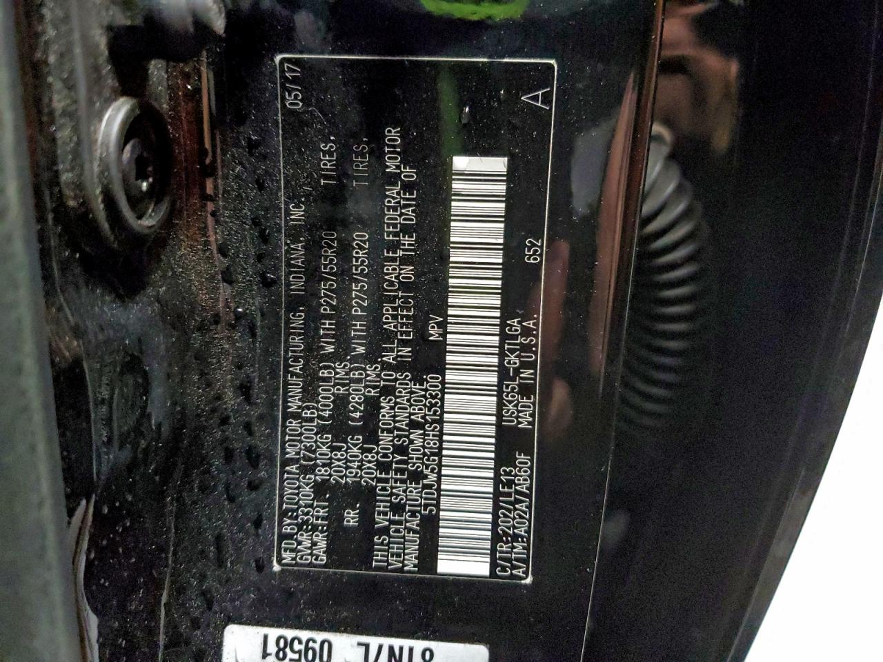 2017 Toyota Sequoia Limited VIN: 5TDJW5G18HS153300 Lot: 94320955