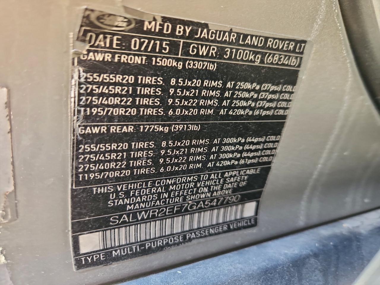 2016 Land Rover Range Rover Sport Sc VIN: SALWR2EF7GA547790 Lot: 94336315