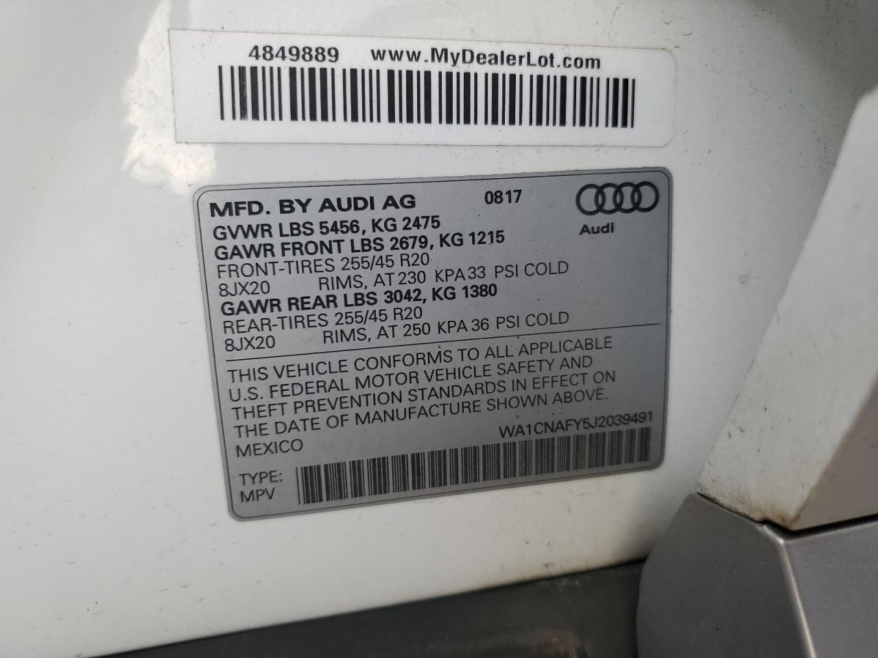 2018 Audi Q5 Prestige VIN: WA1CNAFY5J2039491 Lot: 93427105