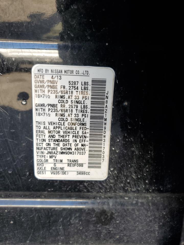 2013 Nissan Murano S VIN: JN8AZ1MW9DW317037 Lot: 91216955